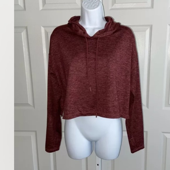 Athleta Uptempo Short Crop Hoodie Top Size XXS Super Soft Antique Burgundy - Picture 3 of 12